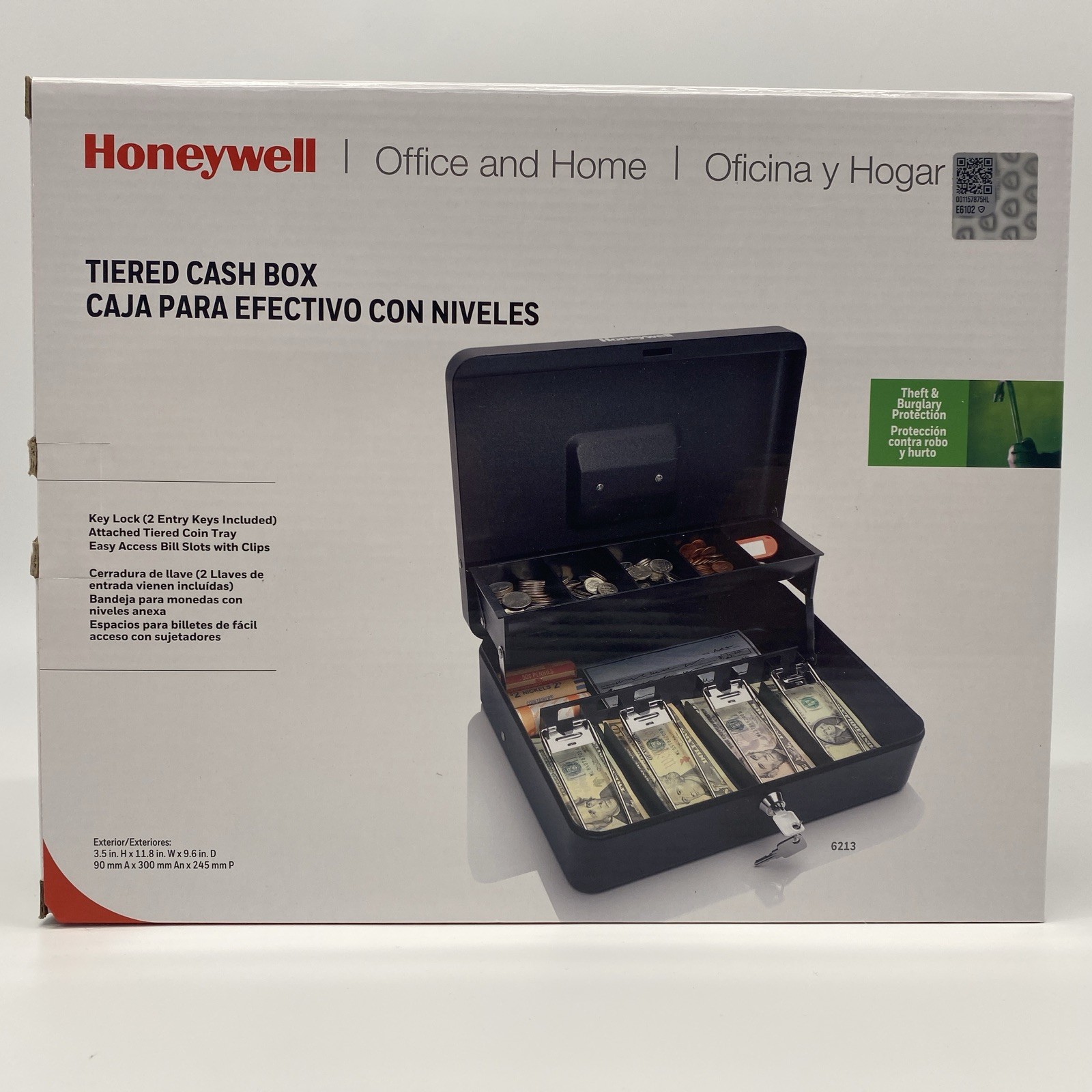 Honeywell Tiered Lever Cash Lockbox w/Bill Slots & Coin Tray (6213) BIN NEW