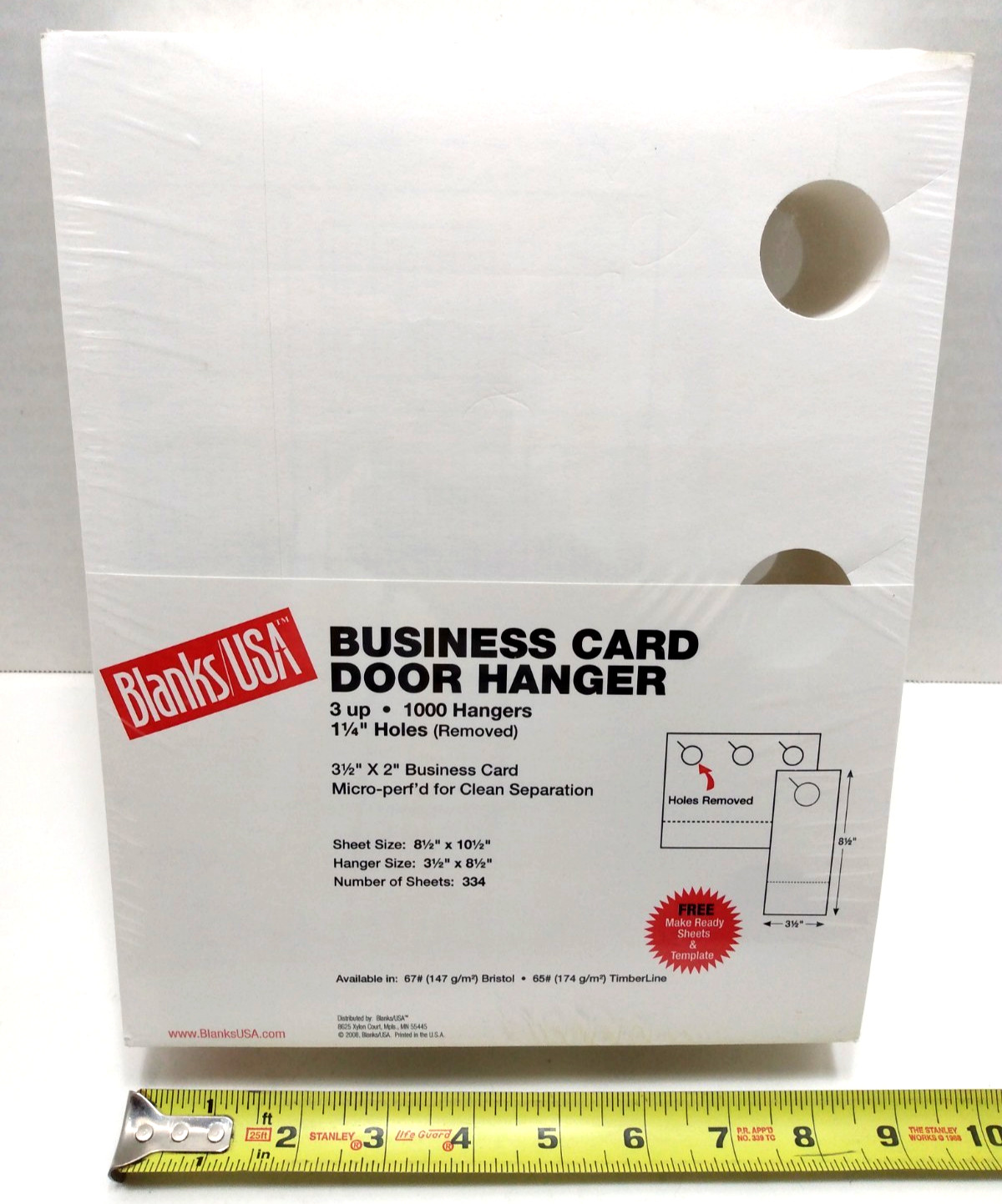Blanks/USA business card door hangers, 1000 Pc Finished, White, DHBC10B63WH, New