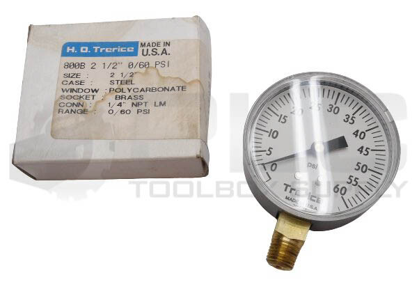 NEW H.O. TRERICE 800B PRESSURE GAUGE 0-60 PSI 2 1/2″ 1/4″ BRASS NPT D06912