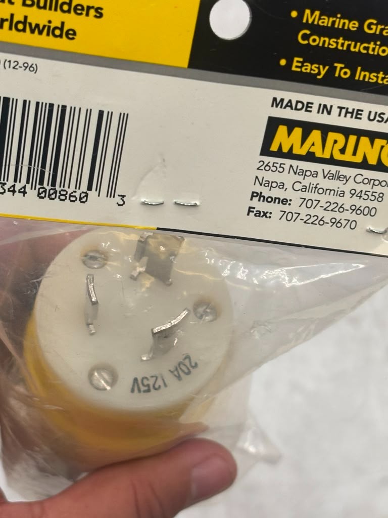 Marinco Straight Electrical Adapter: 15A OR 20A 125V Connector to 20A 125V Plug