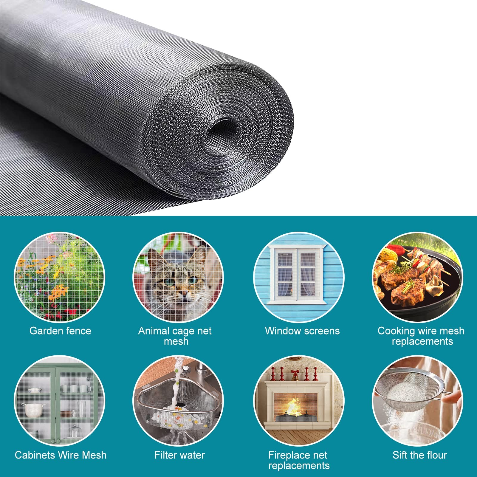 304 Stainless Steel Mesh Window Screen Roll 36″ x 200″ x 200″, Silver
