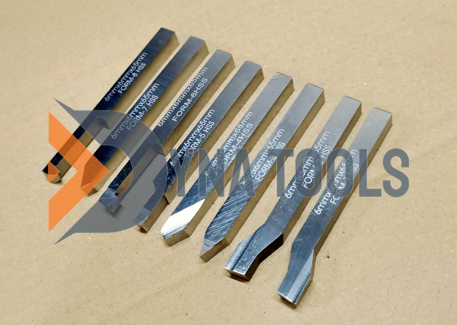 6mm x 65mm HSS Lathe Form Tools Set Of 8 Pieces Square Shank Pre-Formed Tools