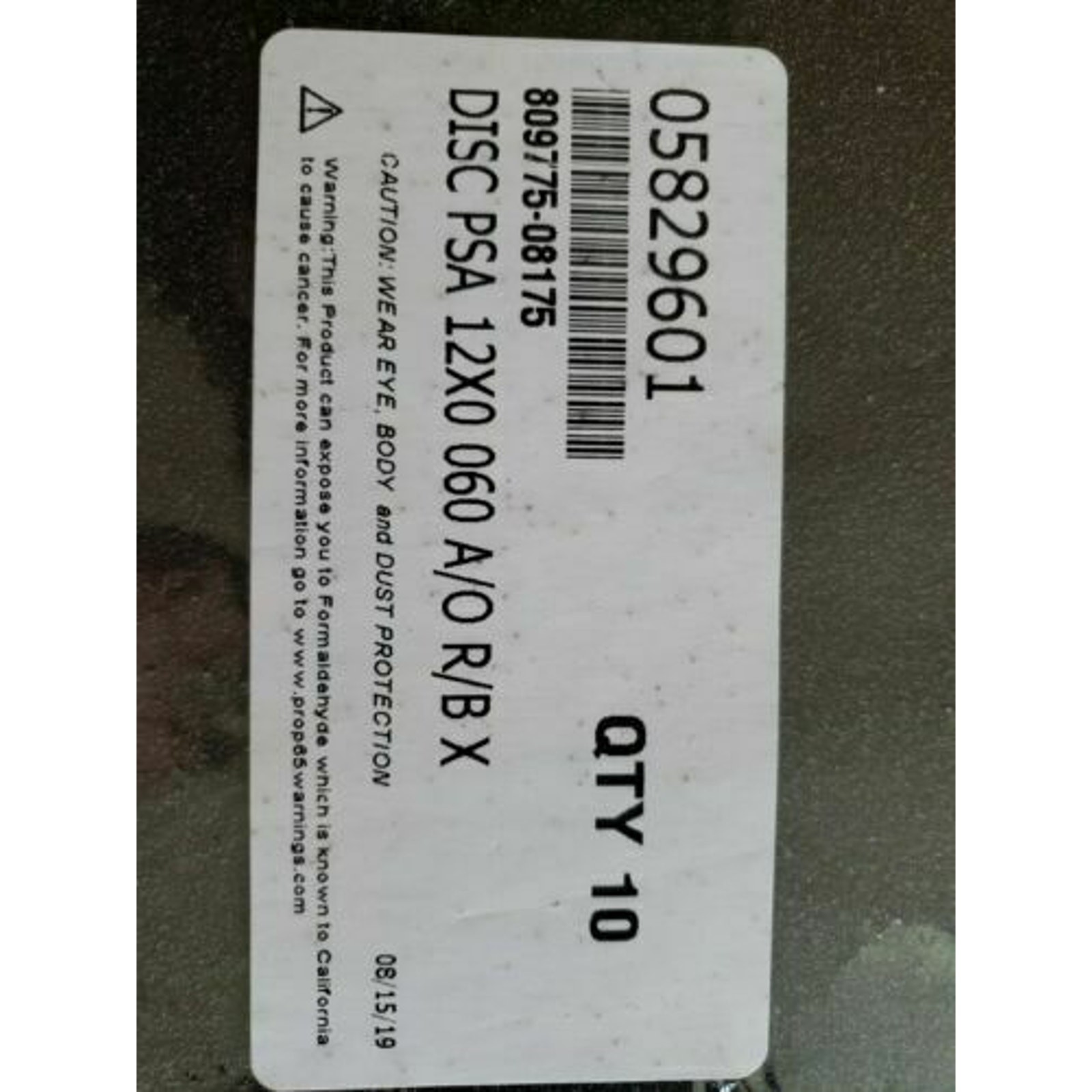 12″ Diam, 60 Grit Aluminum Oxide Adhesive PSA Disc (10 Pieces Box) Part#05829601