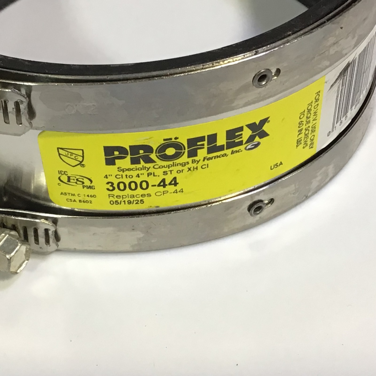 New Fernco 3000-44 Proflex 4″ CI TO 4″ PL, ST, XH CI – EPDM SHIELDED COUPLING
