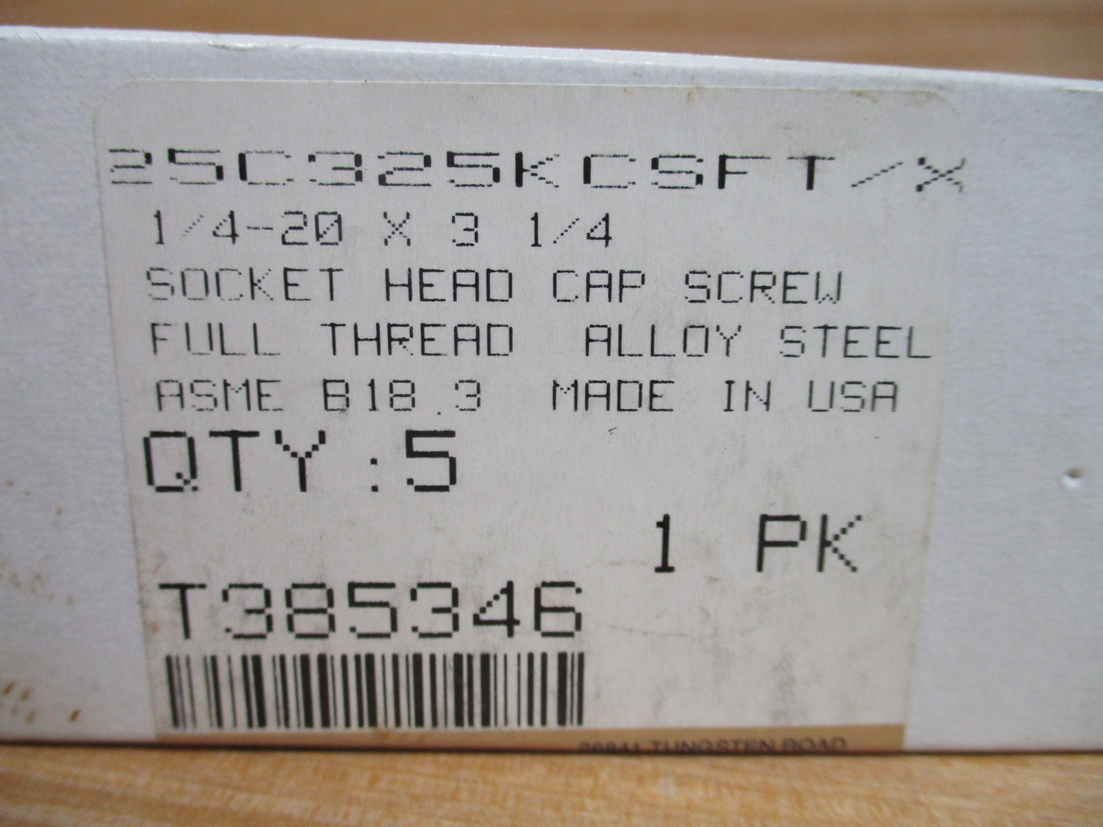 Kerr 25C325KCSF Socket Head Cap Screw 1/4″-20 x 3-1/4″ (Pack of 5)
