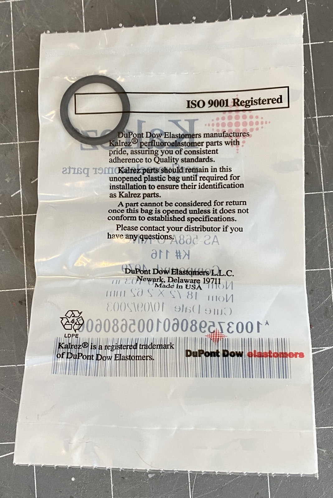 Kalrez O-Ring AS-568A Compound 4079 0.737 x 0.103 in 18.72 x 2.62 mm PN: K#116