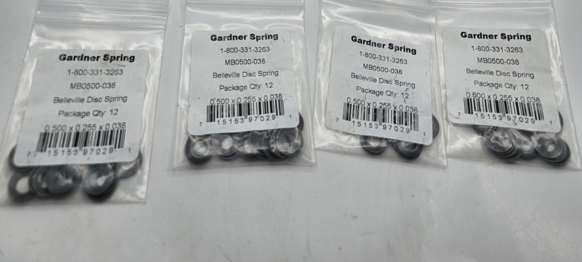 (QTY 48) Gardner Spring MB0500-38 Belleville Disc Springs, 0.500x 0.255x 0.038