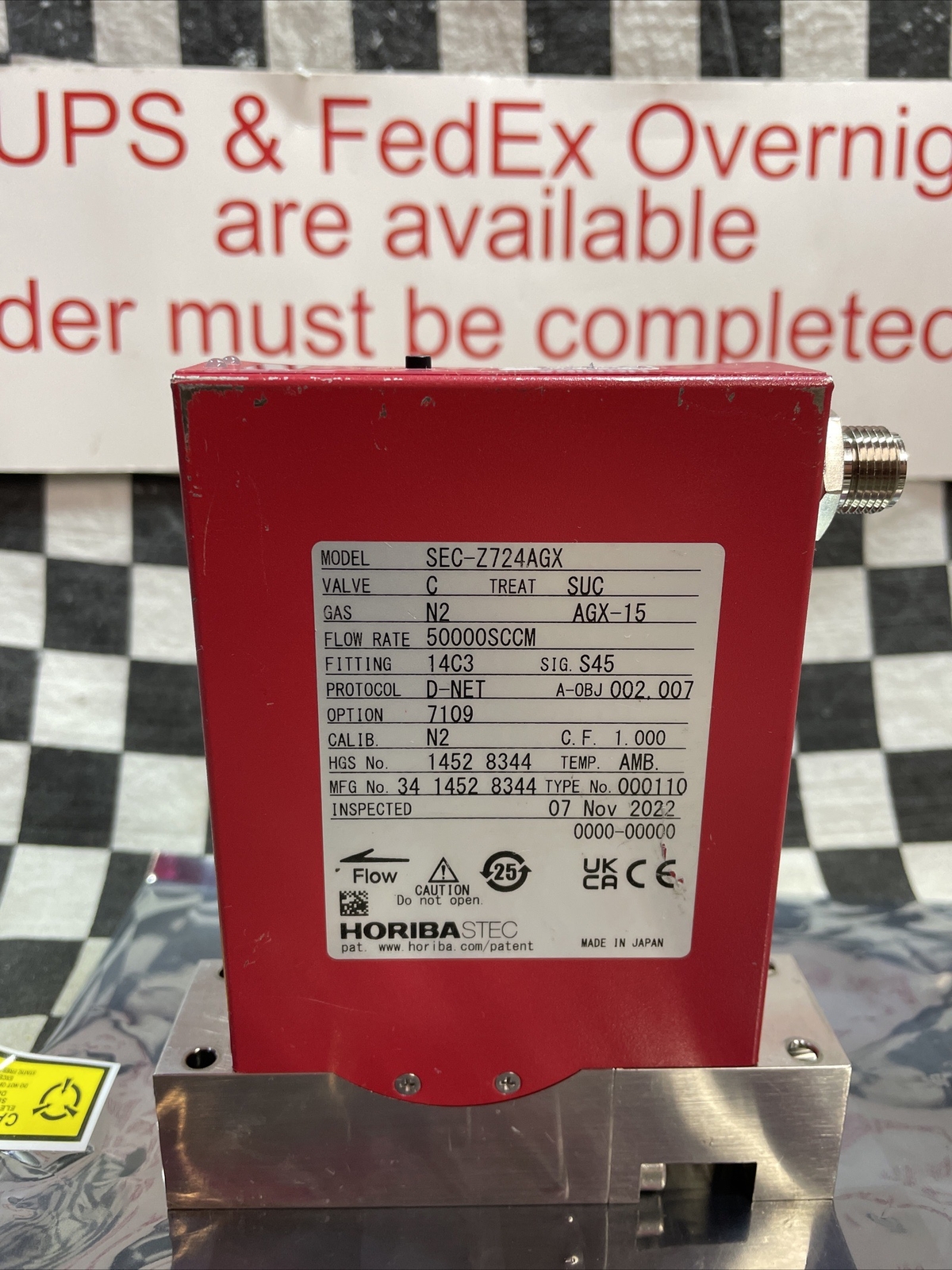 Horiba Stec SEC-Z724AGX, SECZ724AGX, Mass Flow Controller AGX-15, N2 50000 SCCM