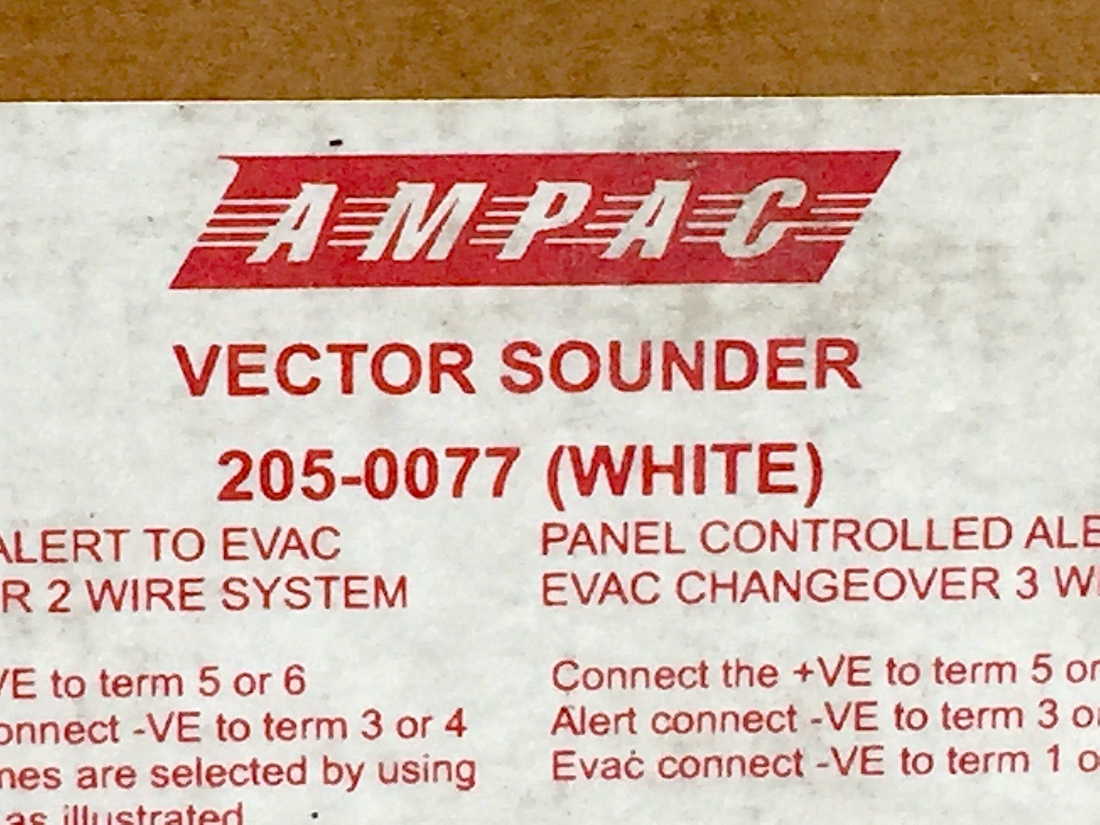 AMPAC 205-0077 Vector Sounder Fire Detection 123-06I V.01/V.02 White