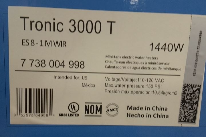 Bosch ES8 7.1 Gal Tank Capacity 120VAC Point-of-Use Water Heater (C)