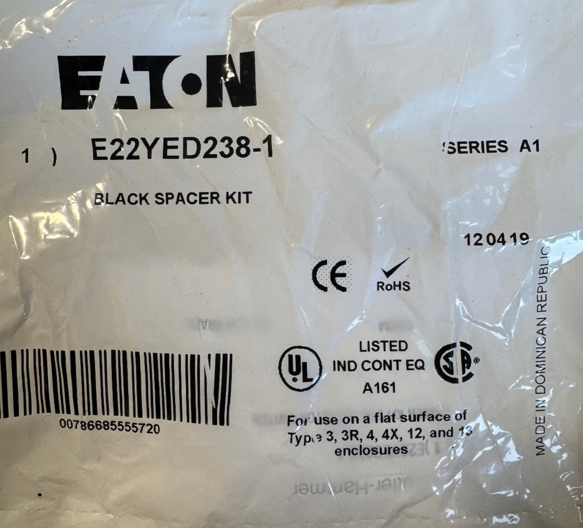 Eaton E22TED238-1 Black Spacer Kit for Selector Switch New in Sealed Pack