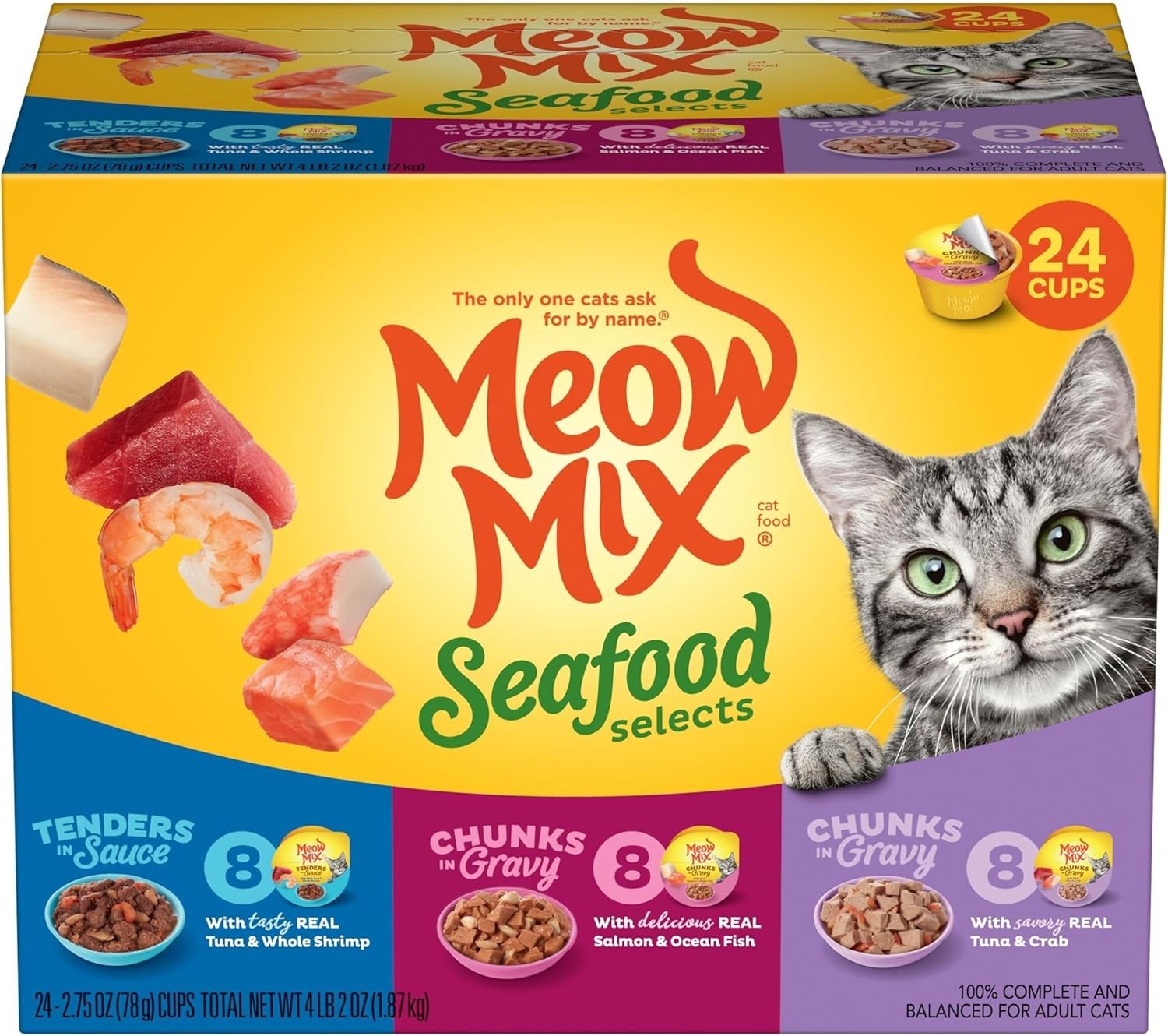 3 PACK Meow Mix Seafood Selections Variety Pack, Wet Cat Food, 2.75oz (24 Pack)