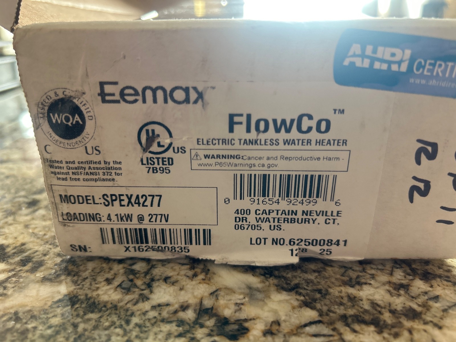Eemax SPEX4277 FlowCo Tankless Point of Use Water Heater 4.1 kW 277V .04 gpm
