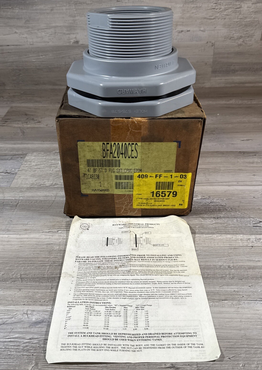 Hayward BFA2040CES 4” CPVC Tank Bulkhead Fitting Standard Flange EPDM Gasket New