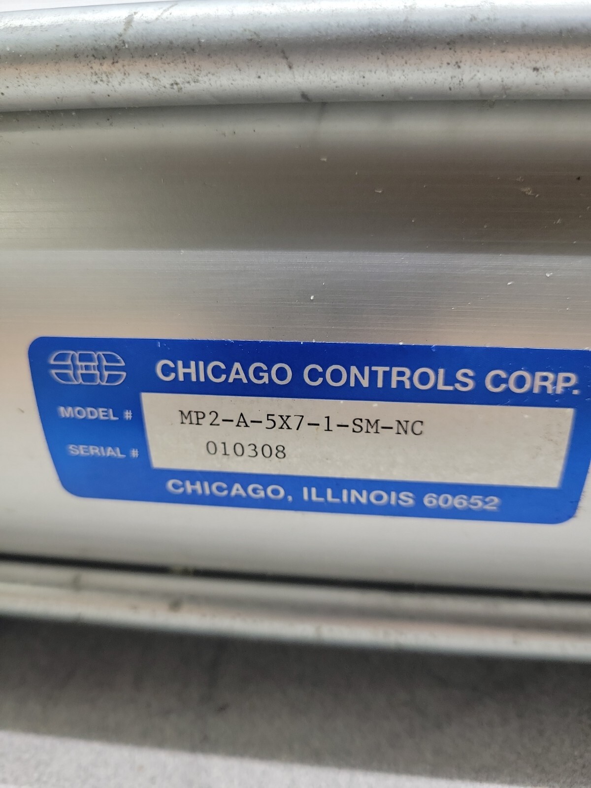 (8F1) CHICAGO CONTROLS PNEUMATIC CYLINDER, MP2-A-5X7-1-SM-NC