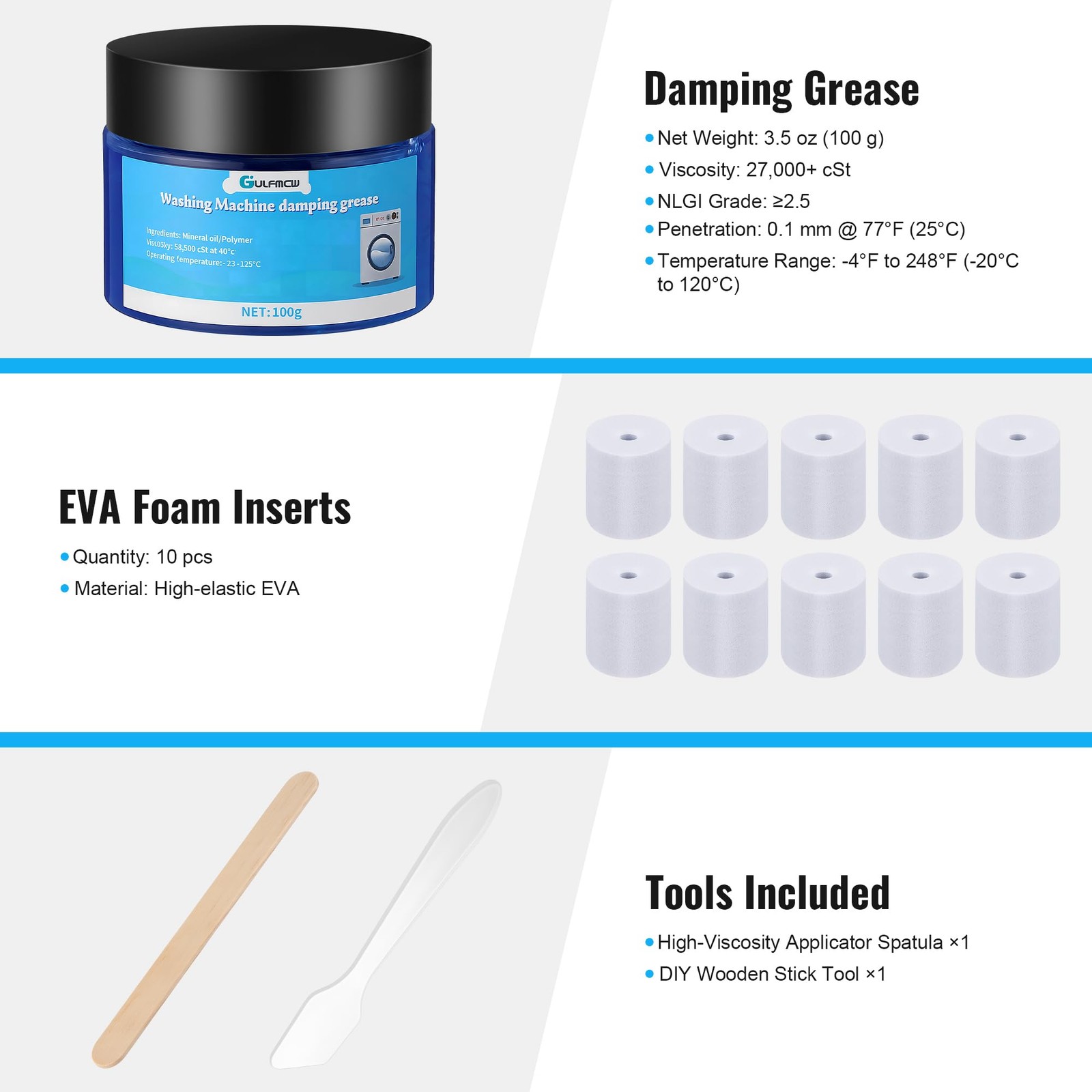 3.5 oz (100g) Washing Machine Damping Grease with 10 Foam Inserts for Suspens…