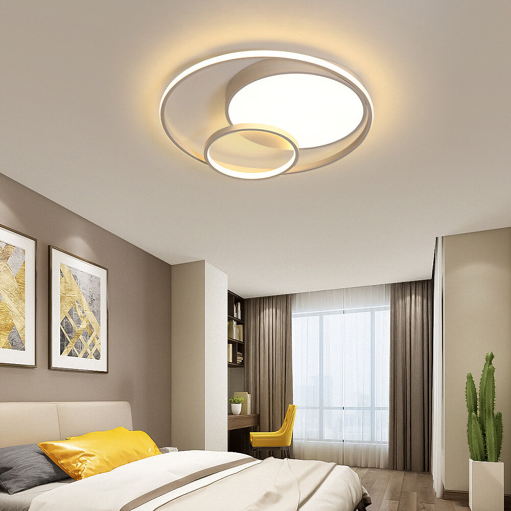Modern Acrylic LED Ceiling Light Fixture 3 Rings Round Chandelier Bedroom Decor