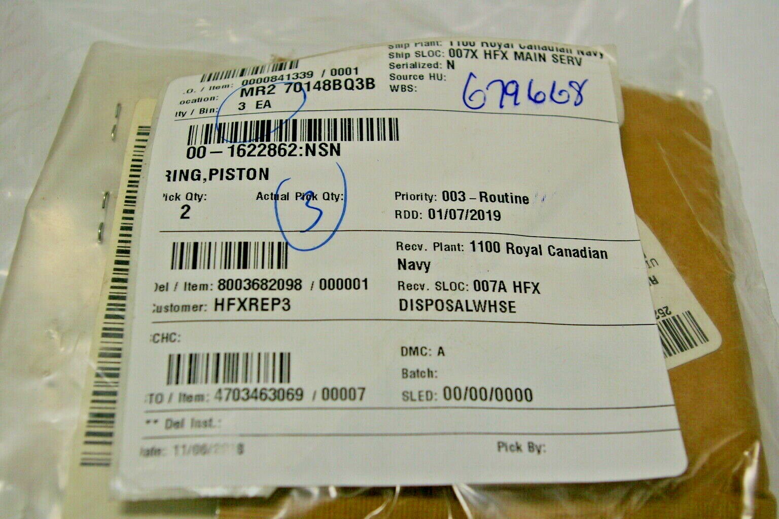 NEW, PISTON RING P/N M1904AS, NSN: 2520-00-162-2862, ORIGINAL PACKAGING