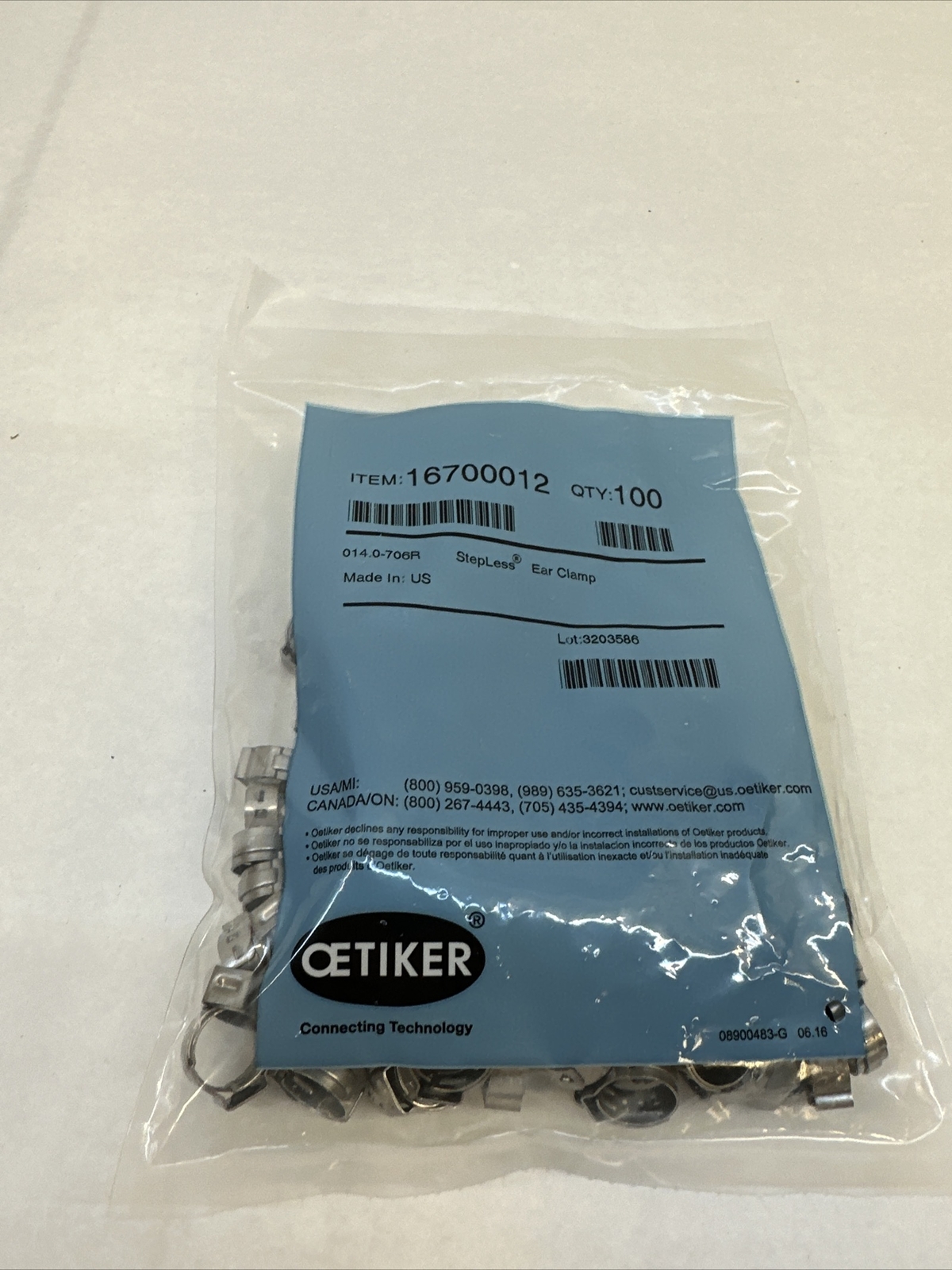 Oetiker 16700012 Stepless One Ear Clamp 11.5mm (Closed) – 14mm (Open) (100 Pack)