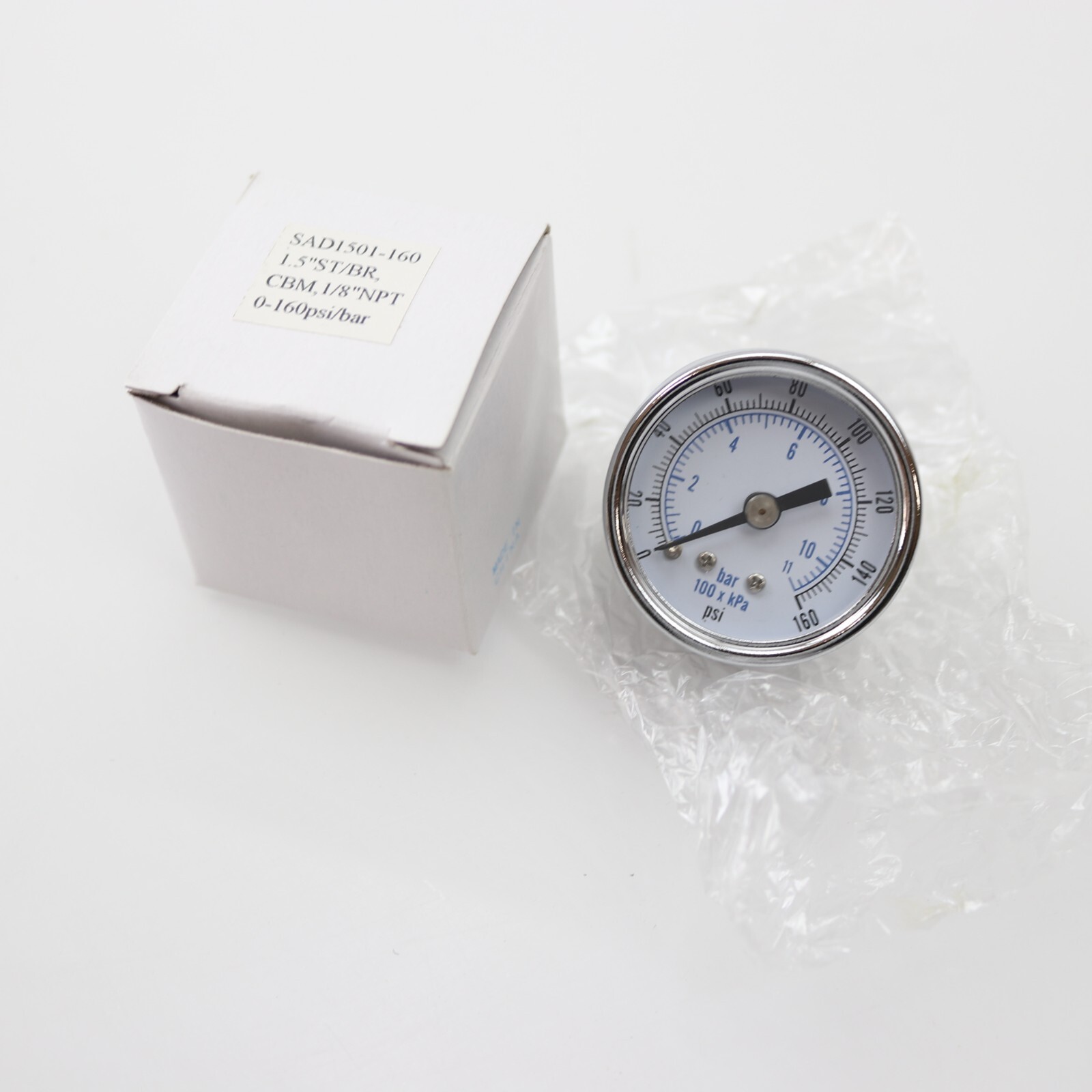 SAD1501-160 0-160 PSI/BAR PRESSURE GAGE 1.5″ST/BR CBM,1/8″ NTP