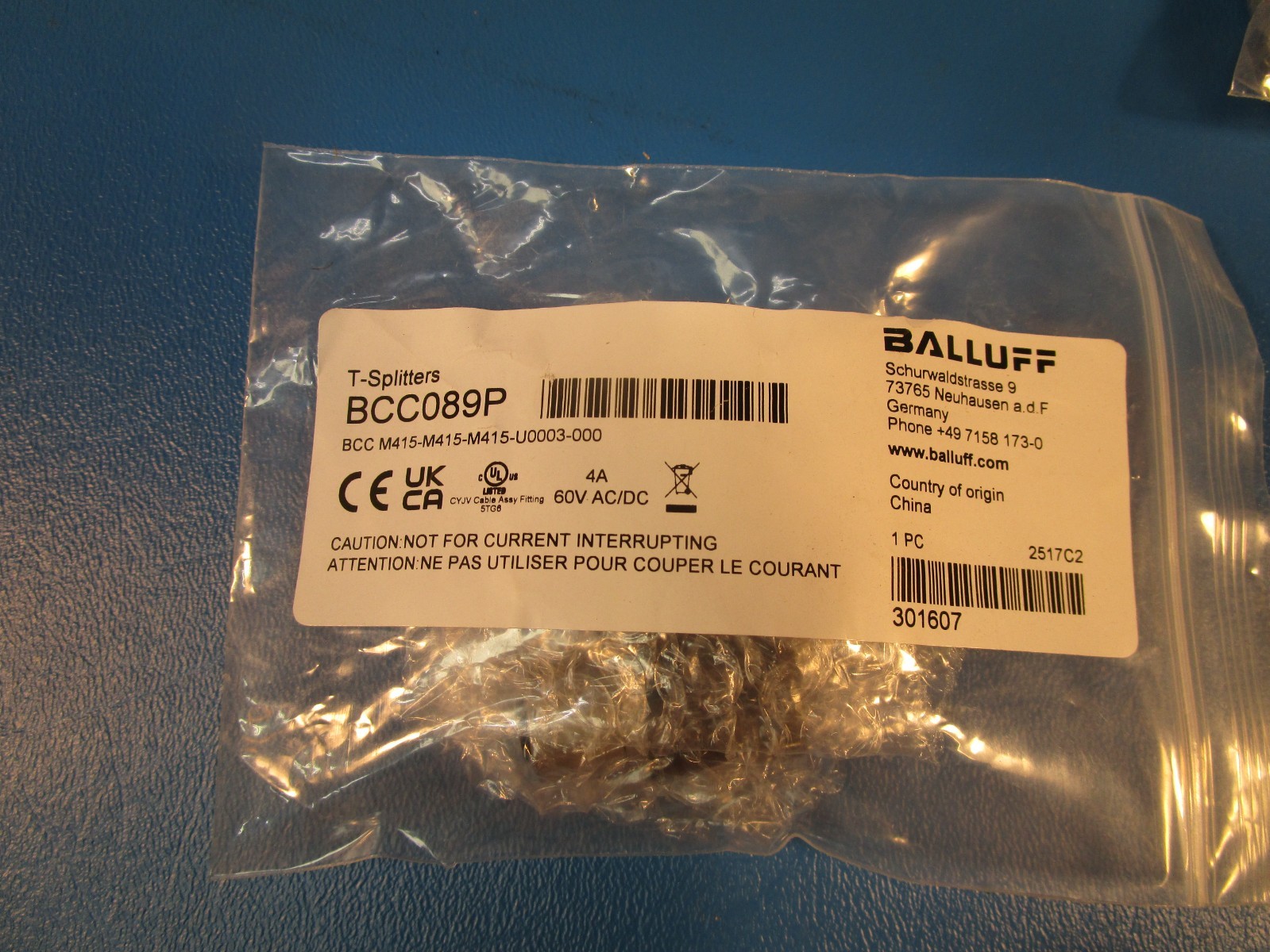 LOT OF 2 BALLUFF BBC089P, (BCC M415-M415-M415-U0003-000), Tee, 1: M12x1-Male
