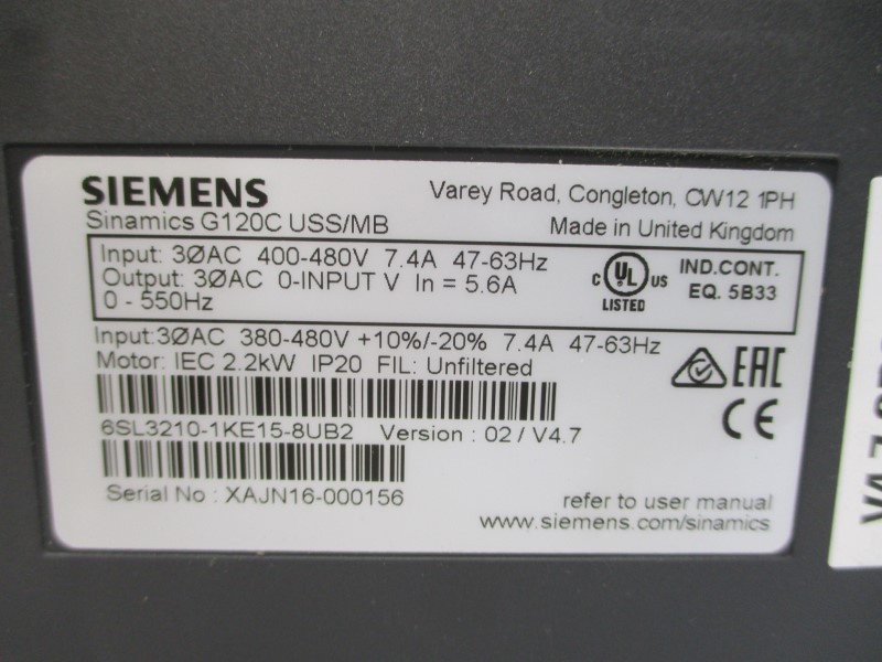 SIEMENS 6SL3210-1KE15-8UB2 380-480V 7.4A NSMP