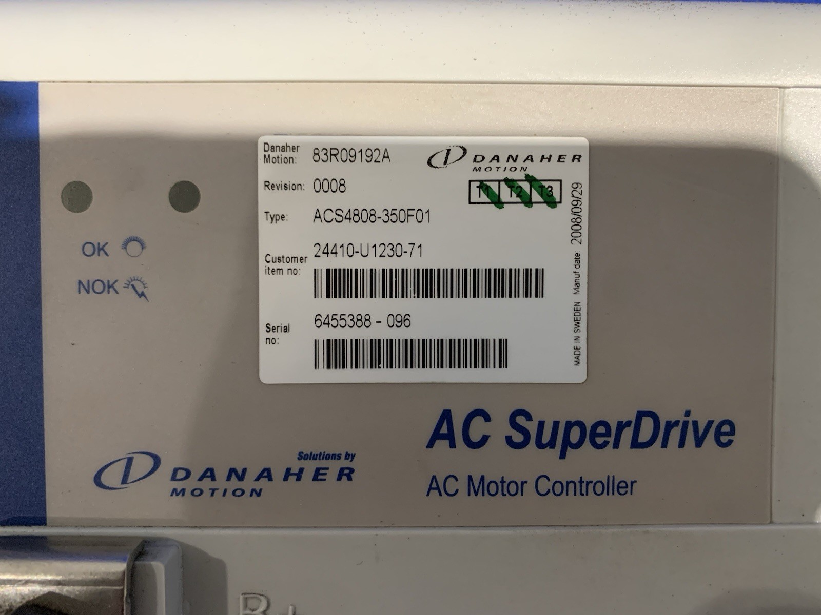 Danaher 83R09192A AC SuperDrive Motion Motor Controller – Untested – Please Read
