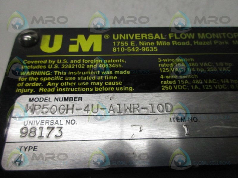 UFM WP50GH-4U-A1WR-10D FLOW RATE INDICATOR NSNP