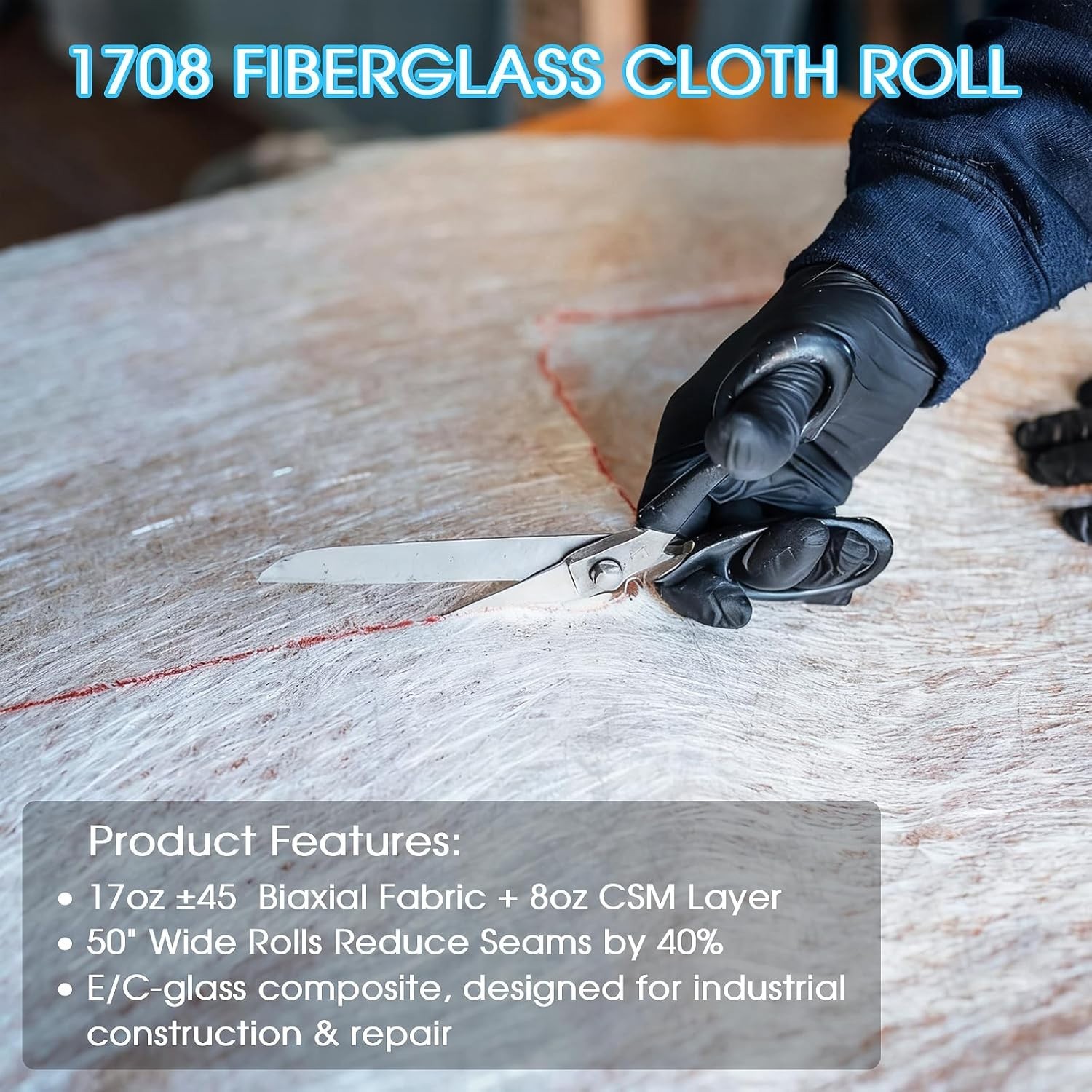 1708 Biaxial Fiberglass Cloth Mat Roll 50 X 360 | Heavy Duty 10 Yards Long Fib