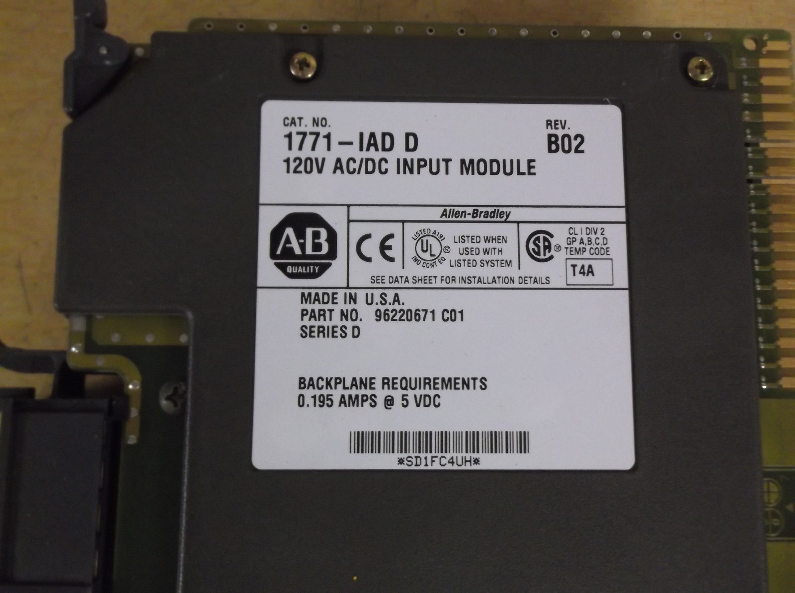 Allen Bradley 1771-IAD D Rev B02 120V AC/DC Input Module *FREE SHIPPING*