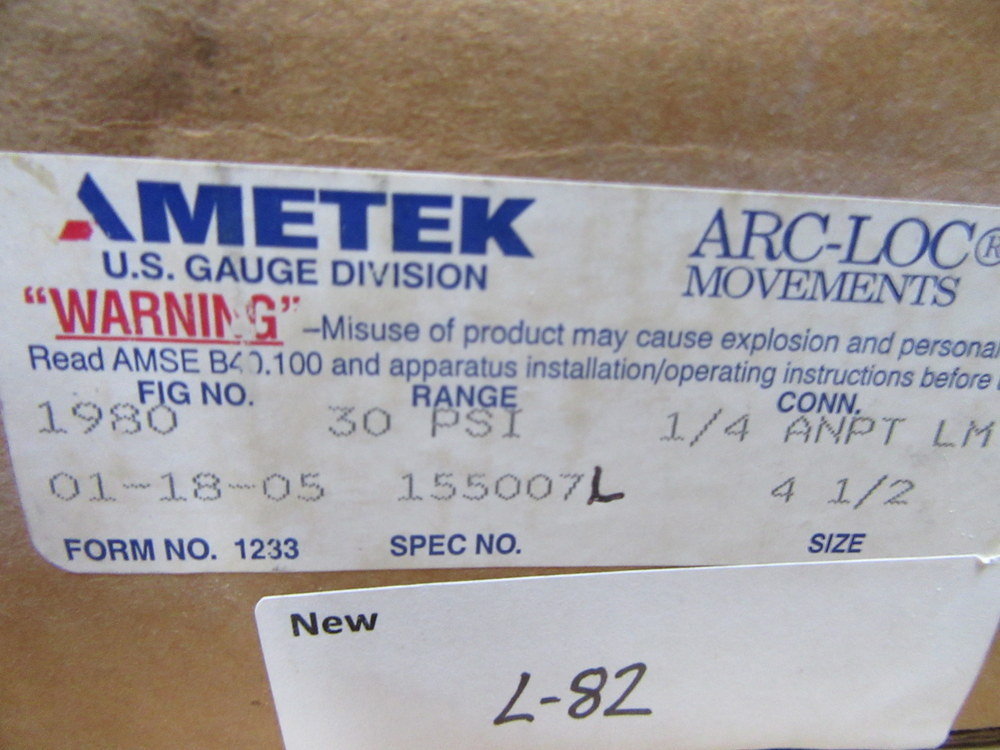 Ametek 1980 USG Gauge Range: 30 PSI