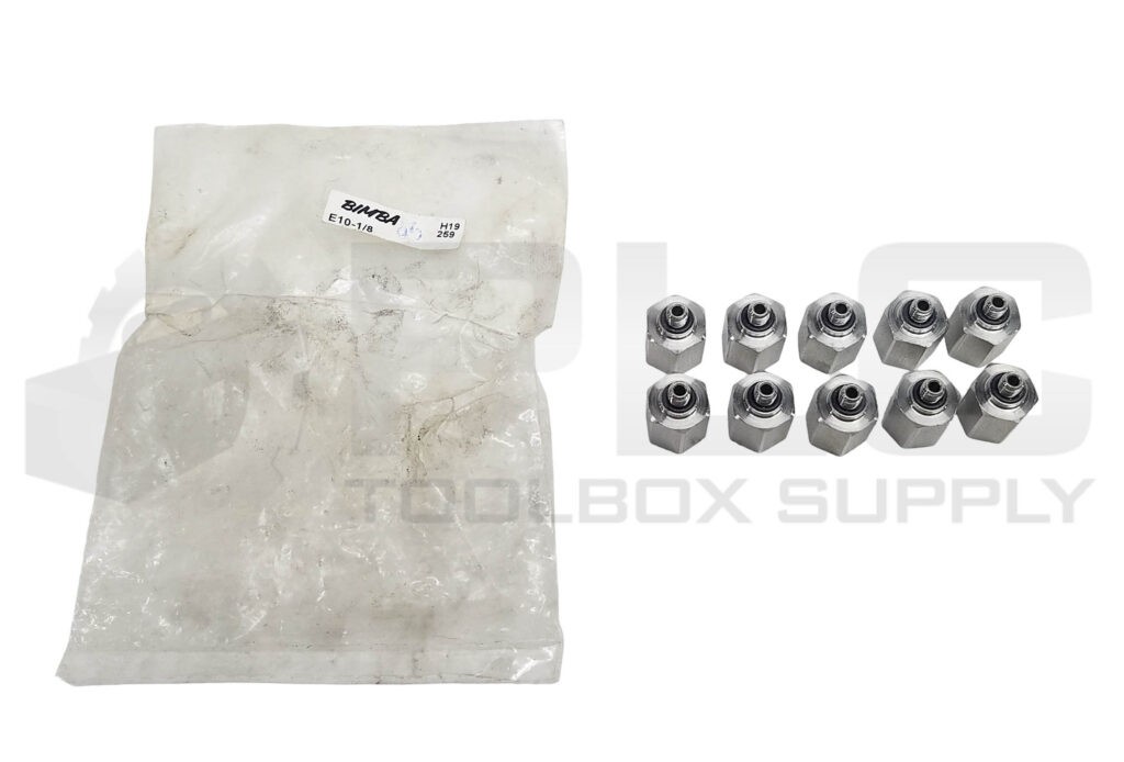 LOT OF 10 NEW BIMBA E10-1/8 ADAPTOR #10-32 MALE to 1/8″ NPT FEMALE