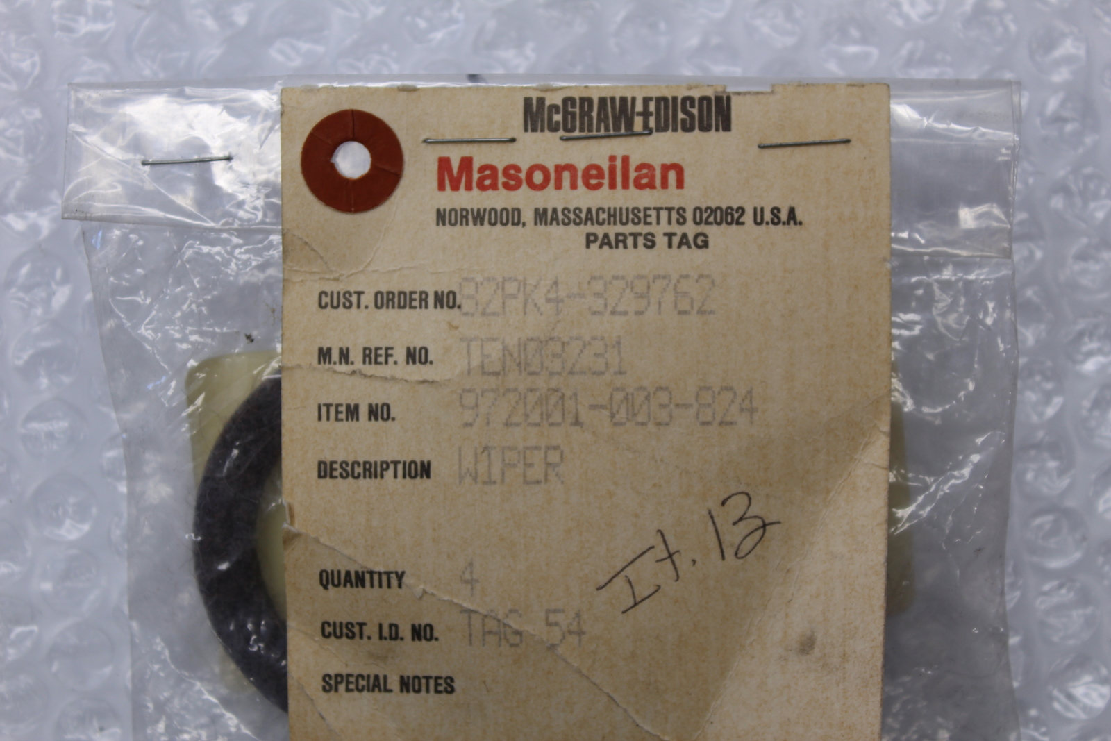 MCGRAW EDISON 82PK4-329762 WIPER PKG OF 4 NSMP