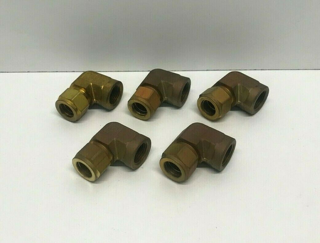 LOT OF (5) NOS! PARKER 5/8″ TUBE OD X 1/2″ FNPT BRASS FEMALE ELBOWS 10FEL8N-B