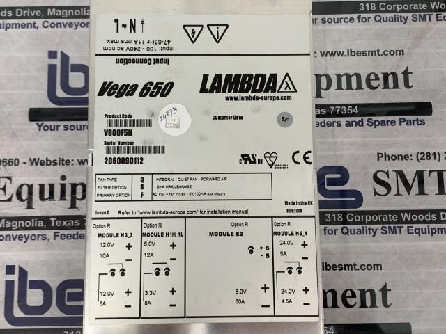 TDK-Lambda Vega 650 Power Supply – V600F5N w/Warranty