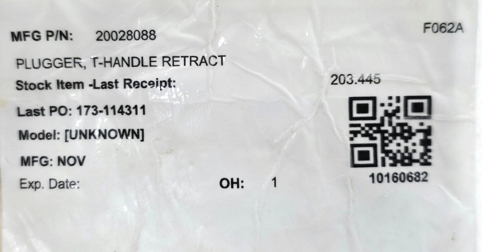 NOV Plugger T-Handle Retract 20028088