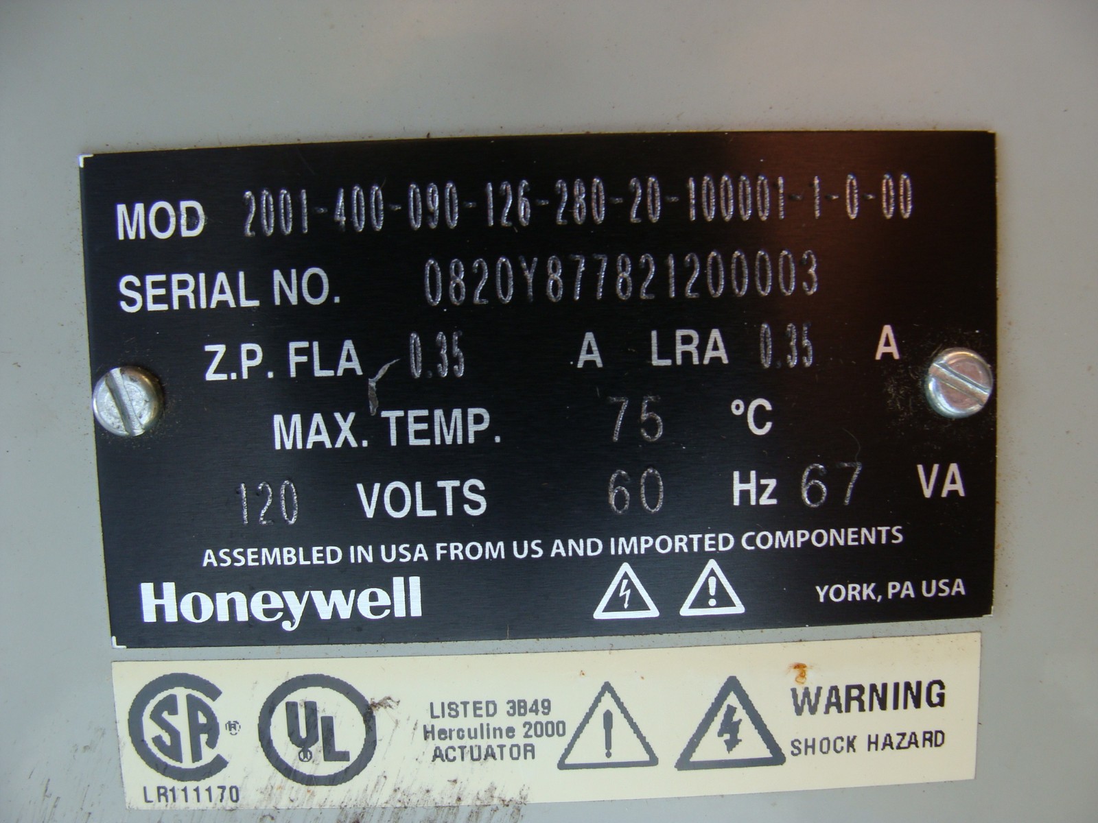 “Parts for” HONEYWELL ACTUATOR MOTOR 2001-400-090-126-280-20-10001-1-0-00 120V