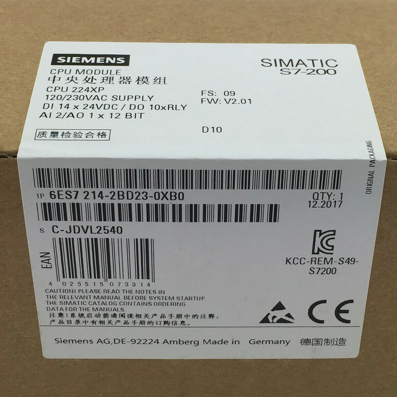 New Siemens 6ES7 214-2BD23-0XB0 6ES7214-2BD23-0XB0 CPU Module us free tax