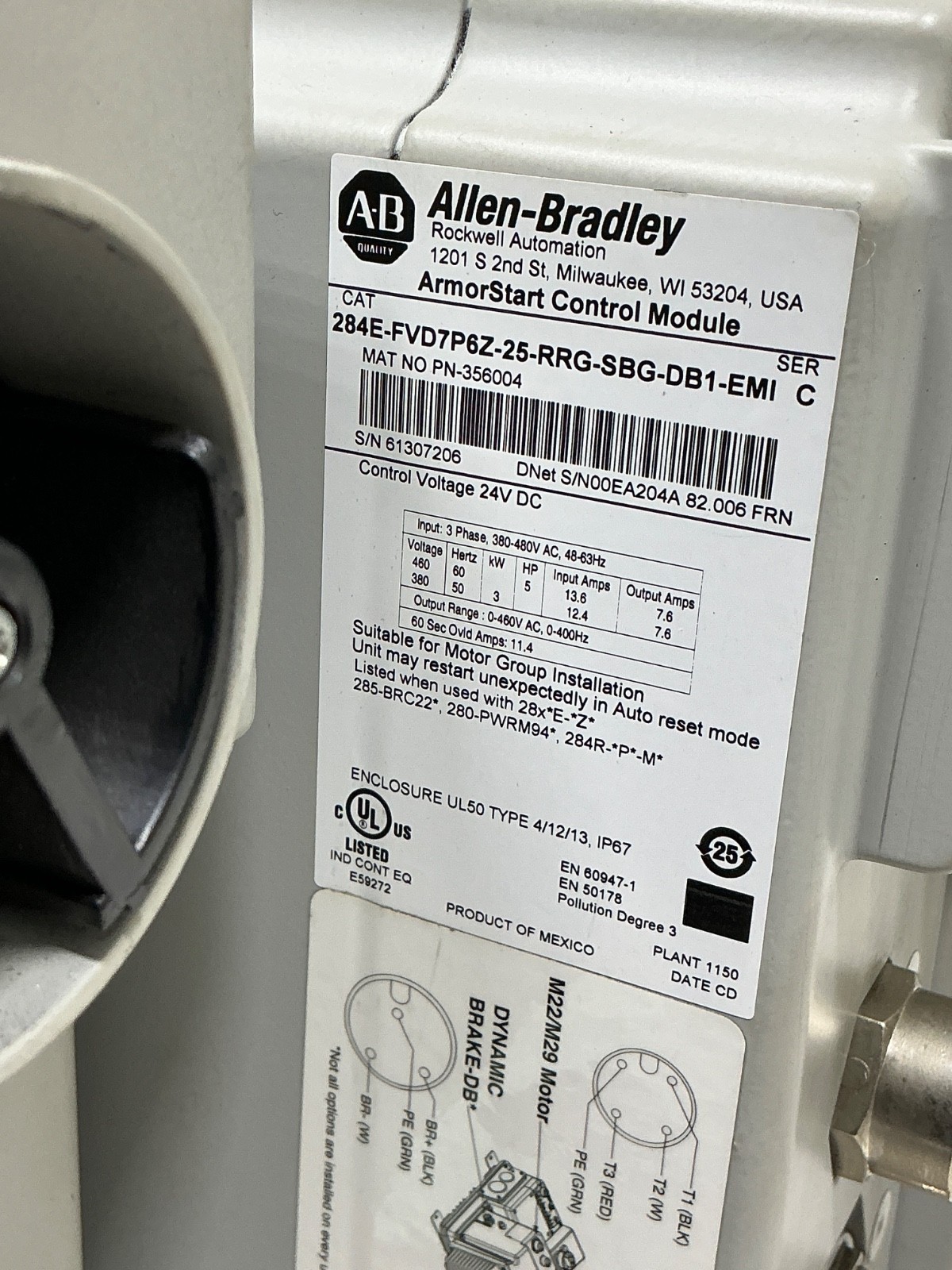 ALLEN-BRADLEY 284E-FVD7P6Z-25-RRG-SBG-DB1-EMI CONTROL MODULE 280E-FN-25-RG BASE