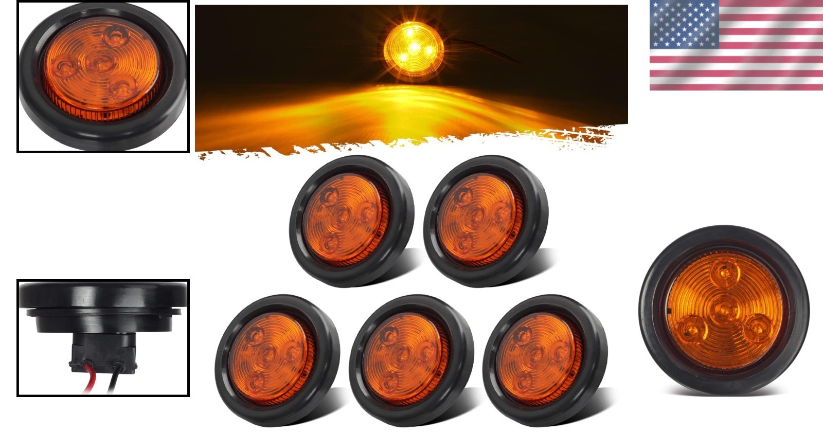 2″ Amber Round Sealed Marker Light Kit with 4 LEDs for Trailer & Truck Safety
