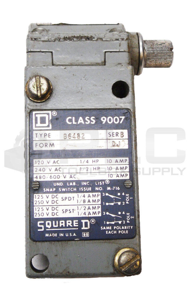 SQUARE D 9007 B64B2 /B LIMIT SWITCH 600VAC 1/2HP 10A *READ*