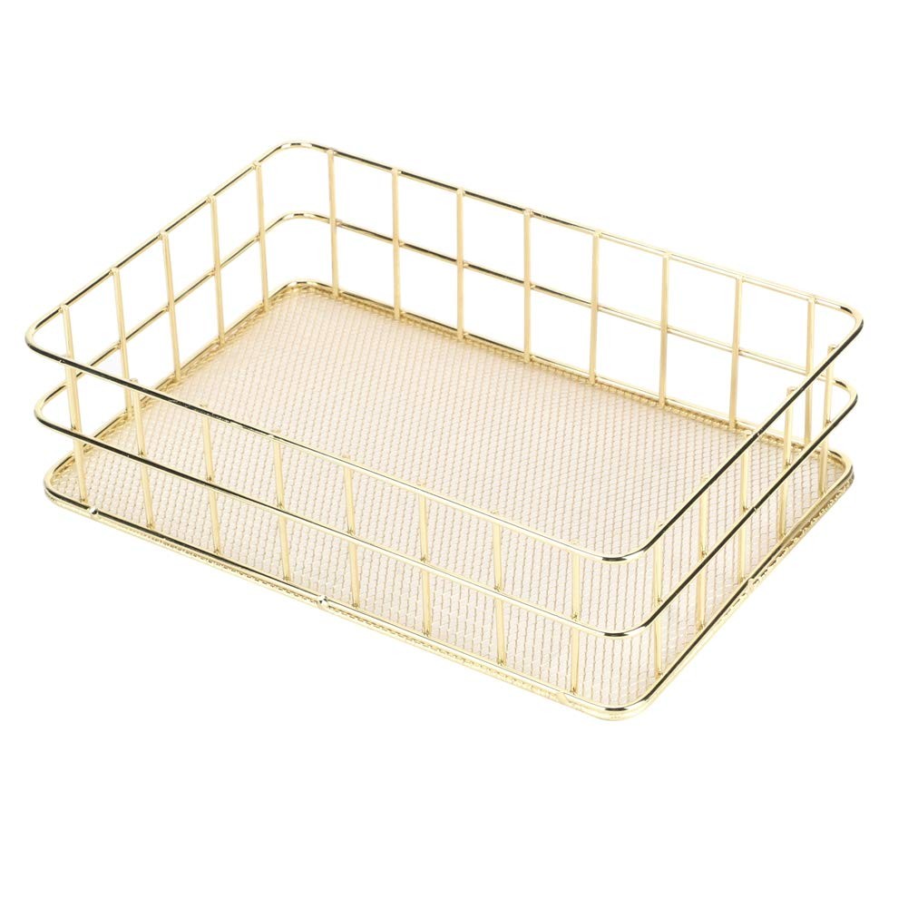 Tomotato Wire Mesh Storage Basket, Golden Metal Desk Large, Gold