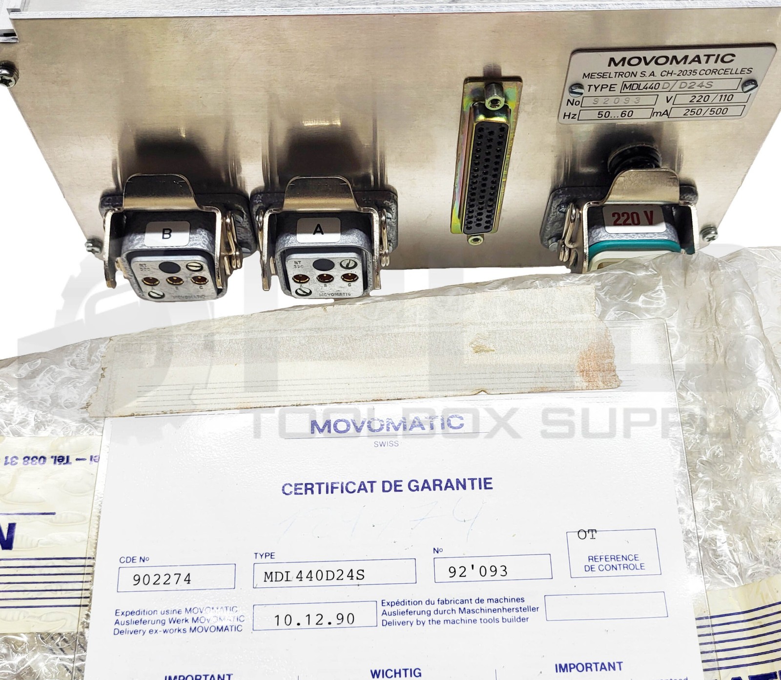 NEW MOVOMATIC MDL440D/D24S ES220 AXIAL POSITIONER V 220/110