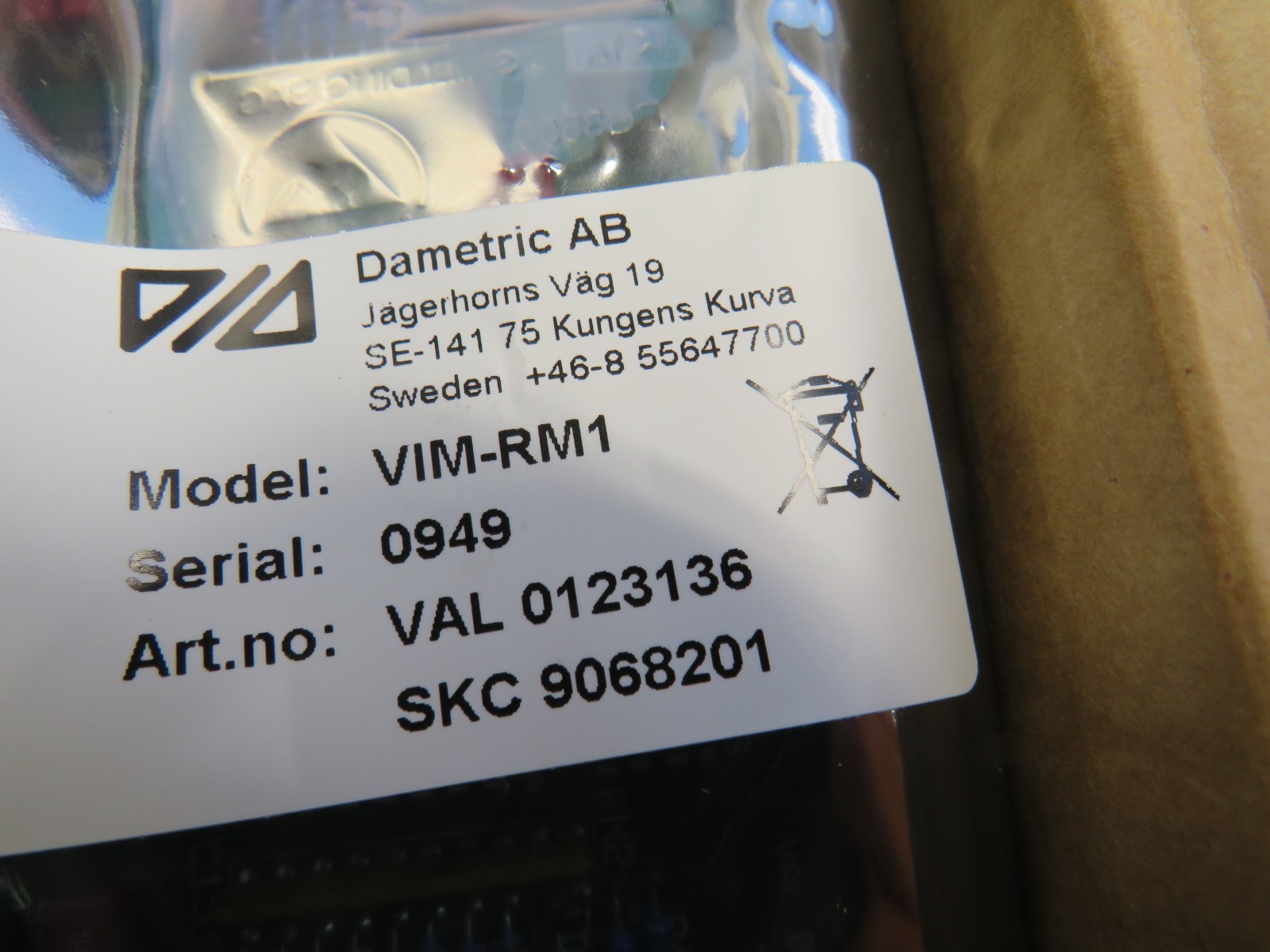 Dametric AB VIM-RM1 Vibration Board Valmet VAL0123136