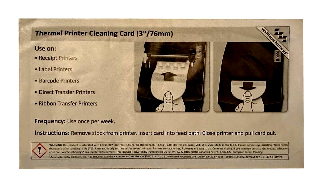 20 Count – Thermal Printer Cleaning Card (3″/76mm)