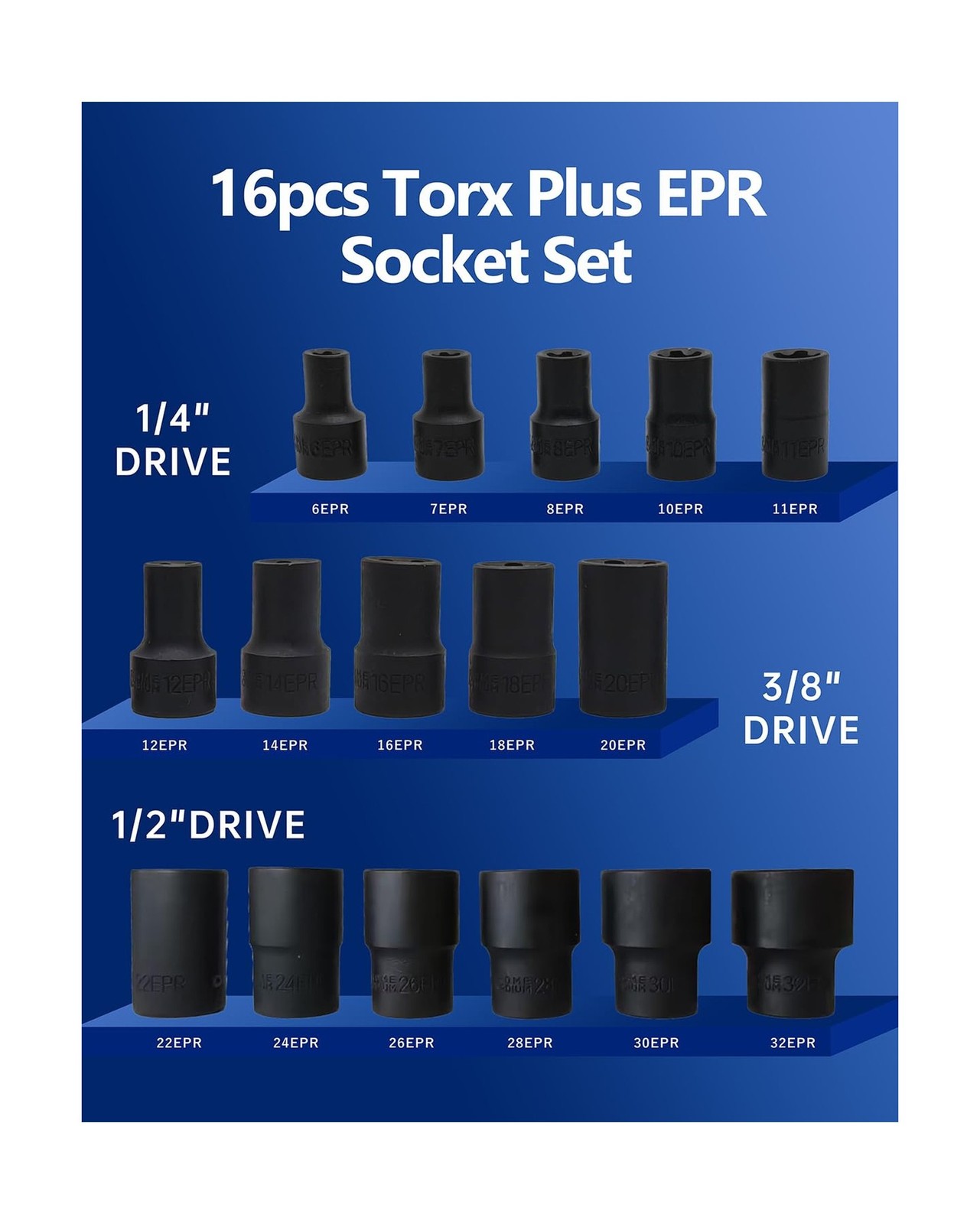 Torx Plus EPR Socket Set 5 Point EPR Socket 6EPR, 7EPR, 8EPR, 10EPR, 11EPR, 1…