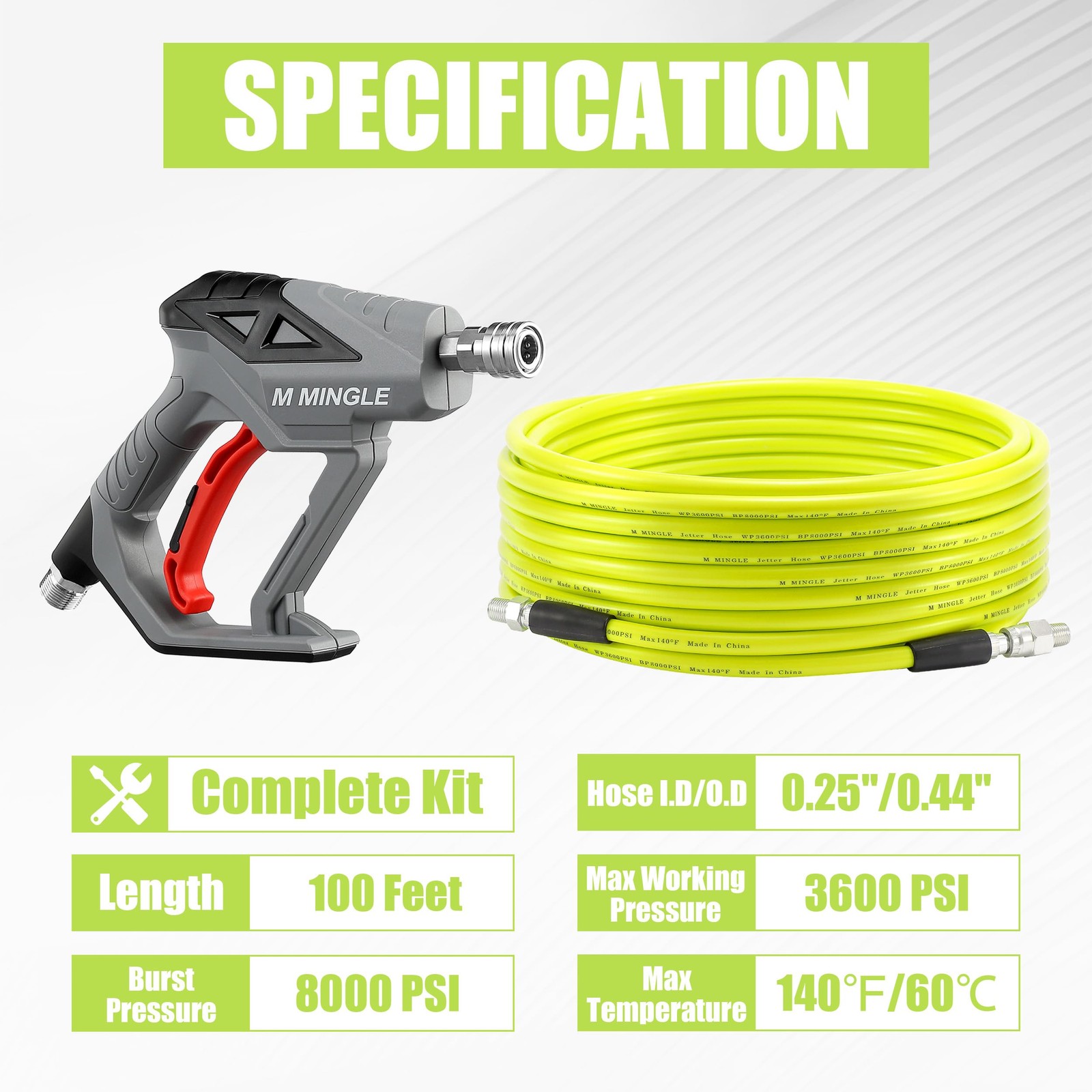 Sewer Jetter Kit for Pressure Washer 100FT, Drain Cleaner Hose with Power Washer