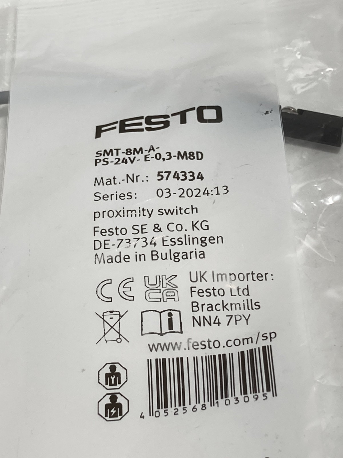 FESTO SMT-8M-A-PS-24V-E-0.3-M8D PROXIMITY SWITCH NIB