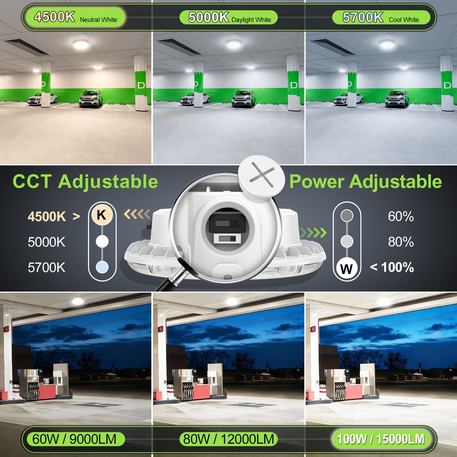 100W LED Canopy Light Commercial Gas Station Light IP65 13,500LM 4500/5000/5700K