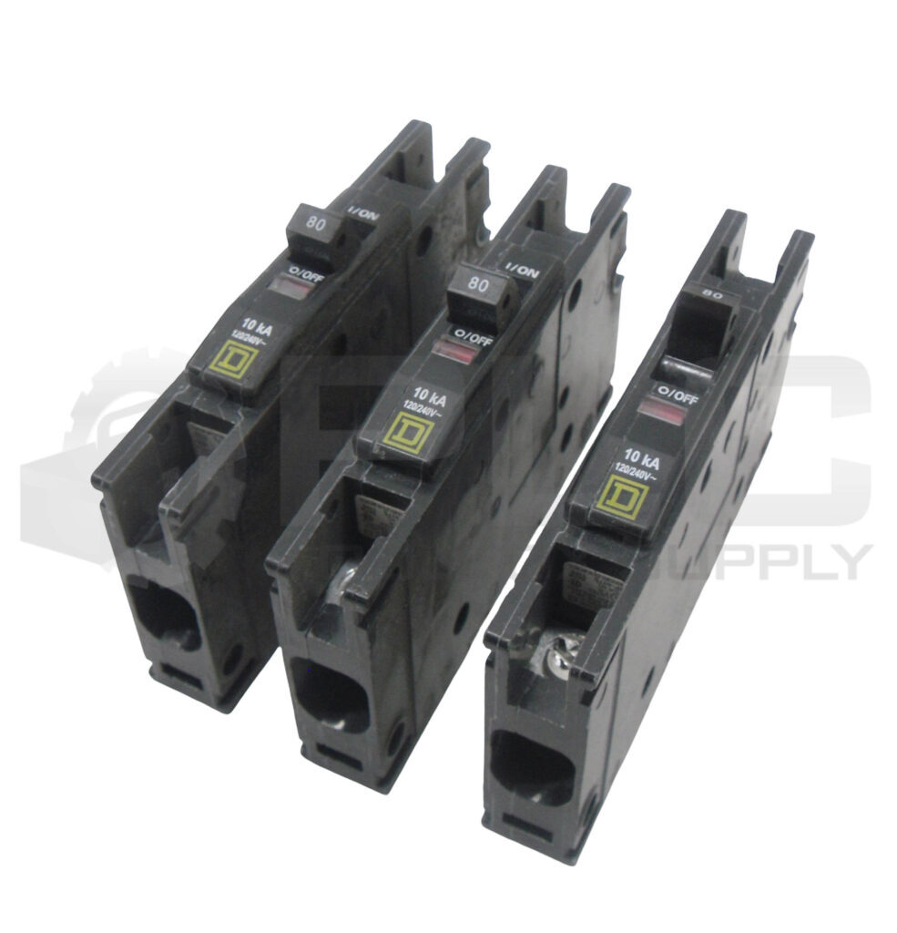 LOT OF 3 SQUARE D QOU180 CIRCUIT BREAKER 80A 120/240V TYPE QOU